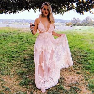 Luxxel blush floral chiffon and velvet dress